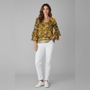 2/$30 CAbi Women's Yellow Golden Mustard Floral Blouse